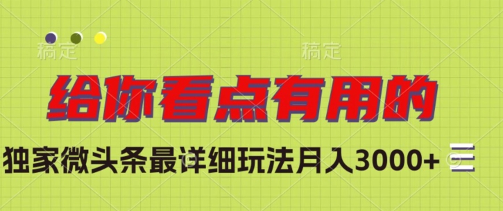 独家微头条最详细玩法，月入3000+【揭秘】-猫哥网资源库