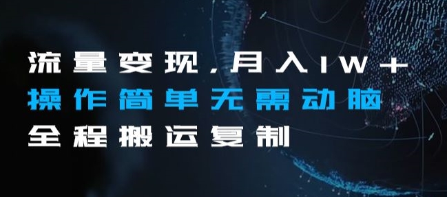 流量变现，月入1W+操作简单无需动脑全程搬运复制【揭秘】-猫哥网资源库