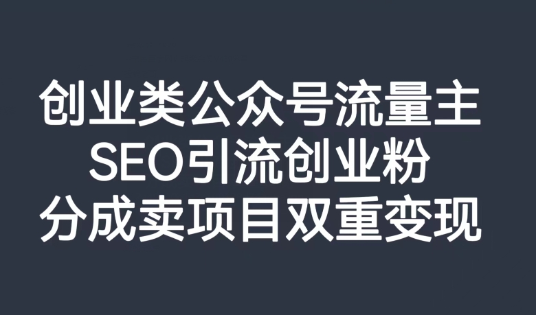 创业类公众号流量主，SEO引流创业粉，分成卖项目双重变现【揭秘】-猫哥网资源库