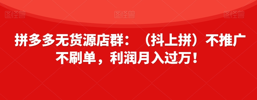 拼多多无货源店群：（抖上拼）不推广不刷单，利润月入过万！【揭秘】-猫哥网资源库