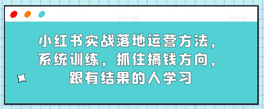 小红书实战落地运营方法，系统训练，抓住搞钱方向，跟有结果的人学习-猫哥网资源库