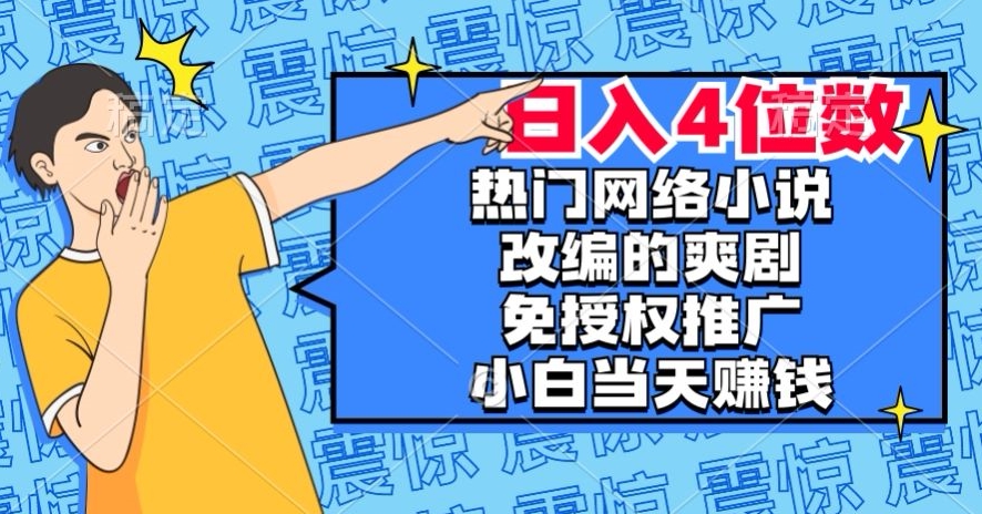 热门网络小说改编的爽剧，免授权推广，新人当天就能赚钱，日入4位数【揭秘】-猫哥网资源库