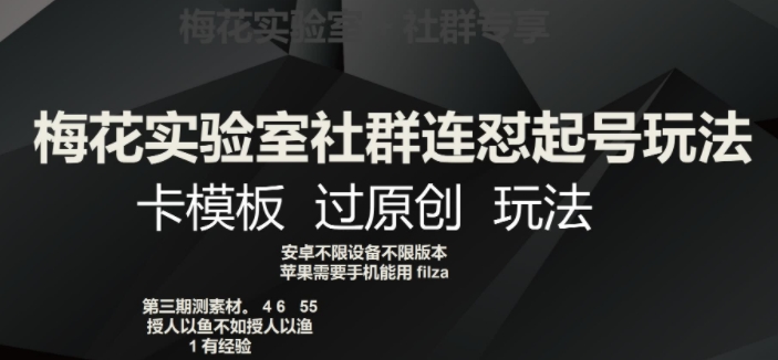 梅花实验室社群连怼起号玩法，卡模板过原创玩法【揭秘】-猫哥网资源库