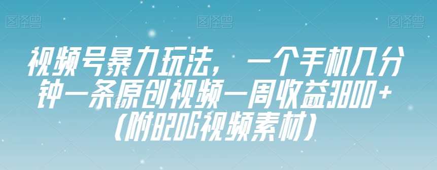 视频号暴力玩法，一个手机几分钟一条原创视频一周收益3800+（附820G视频素材）-猫哥网资源库