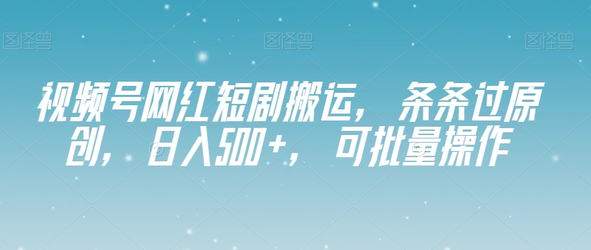 视频号网红短剧搬运，条条过原创，日入500+，可批量操作【揭秘】-猫哥网资源库
