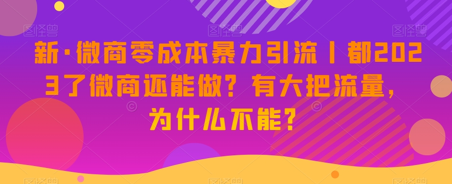 新·微商零成本暴力引流丨都2023了微商还能做？有大把流量，为什么不能？-猫哥网资源库