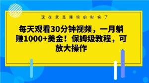 每天观看30分钟视频，一月躺赚1000+美金！保姆级教程，可放大操作【揭秘】-猫哥网资源库