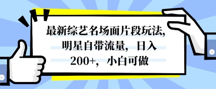 最新综艺名场面片段玩法，明星自带流量，日入200+，小白可做【揭秘】-猫哥网资源库