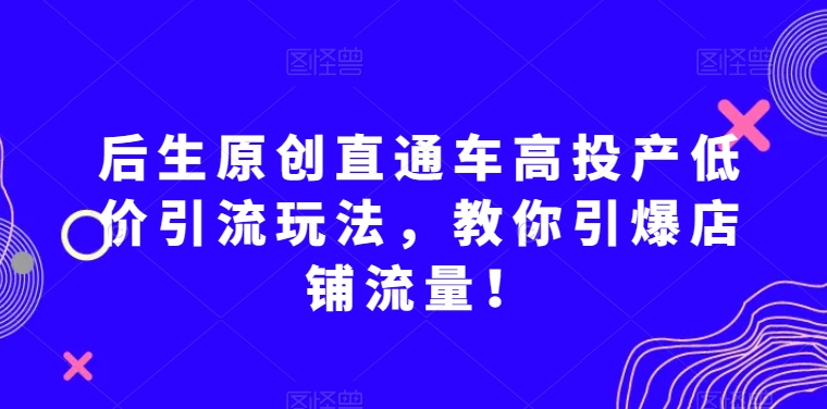后生原创直通车高投产低价引流玩法，教你引爆店铺流量！-猫哥网资源库