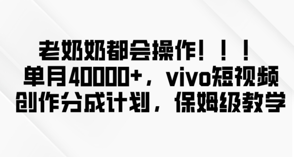 老奶奶都会操作，新平台无脑操作，单月40000+，vivo短视频创作分成计划【揭秘】-猫哥网资源库