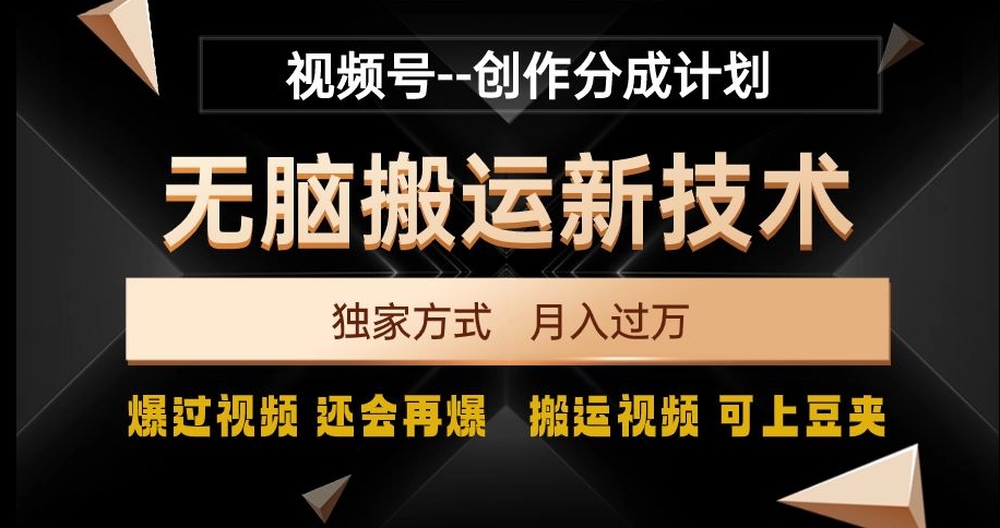 视频号无脑搬运新技术，破原创壕流量，独家方式，爆过视频，还会再爆【揭秘】-猫哥网资源库