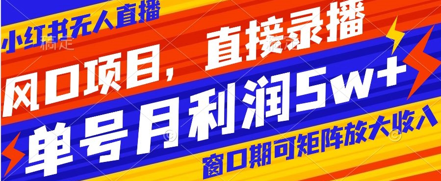 风口项目，小红书无人直播带货，直接录播，可矩阵，月入5w+【揭秘】-猫哥网资源库