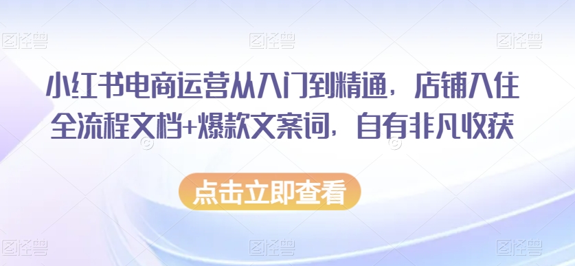 小红书电商运营从入门到精通，店铺入住全流程文档+爆款文案词，自有非凡收获-猫哥网资源库