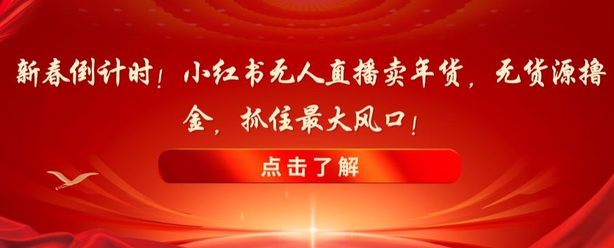 新春倒计时！小红书无人直播卖年货，无货源撸金，抓住最大风口【揭秘】-猫哥网资源库