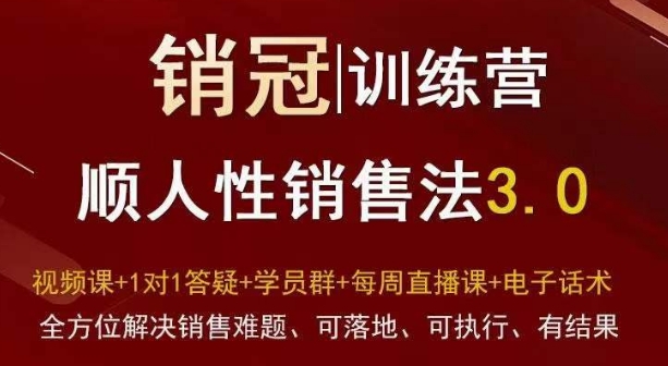 爆款！销冠训练营3.0之顺人性销售法，全方位解决销售难题、可落地、可执行、有结果-猫哥网资源库