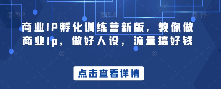 商业IP孵化训练营新版，教你做商业Ip，做好人设，流量搞好钱-猫哥网资源库