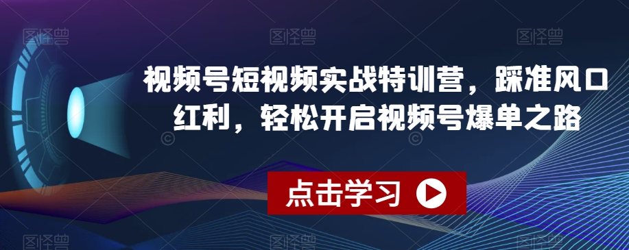 视频号短视频实战特训营，踩准风口红利，轻松开启视频号爆单之路-猫哥网资源库
