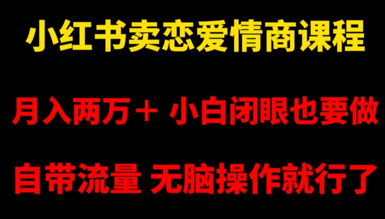小红书卖恋爱情商课程，月入两万＋，小白闭眼也要做，自带流量，无脑操作就行了【揭秘】-猫哥网资源库
