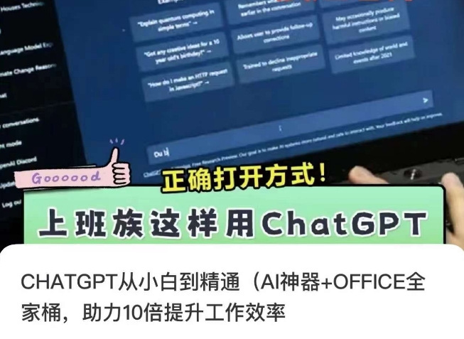 CHATGPT从小白到精通，AI神器+OFFICE全家桶，助力10倍提升工作效率-猫哥网资源库