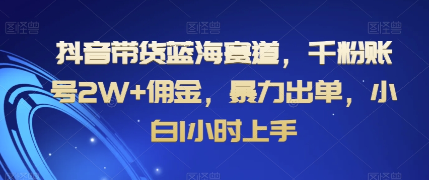 抖音带货蓝海赛道，千粉账号2W+佣金，暴力出单，小白1小时上手【揭秘】-猫哥网资源库