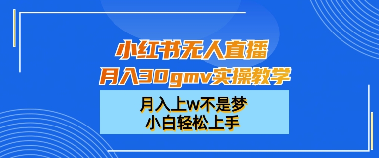 小红书无人直播月入30gmv实操教学，月入上w不是梦，小白轻松上手【揭秘】-猫哥网资源库