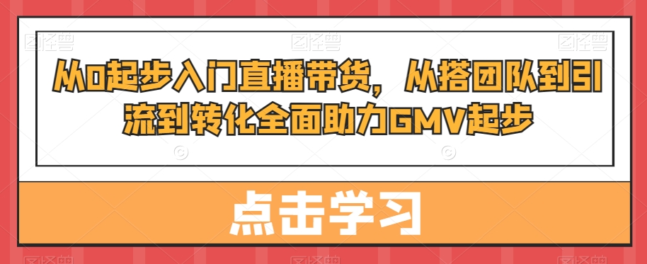 从0起步入门直播带货，​从搭团队到引流到转化全面助力GMV起步-猫哥网资源库