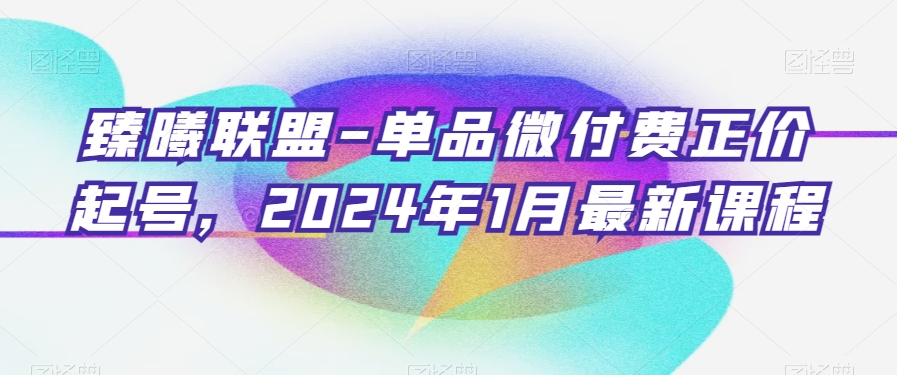 臻曦联盟-单品微付费正价起号，2024年1月最新课程-猫哥网资源库