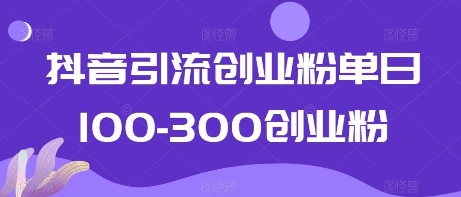 抖音引流创业粉单日100-300创业粉【揭秘】-猫哥网资源库
