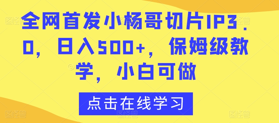 全网首发小杨哥切片IP3.0，日入500+，保姆级教学，小白可做【揭秘】-猫哥网资源库