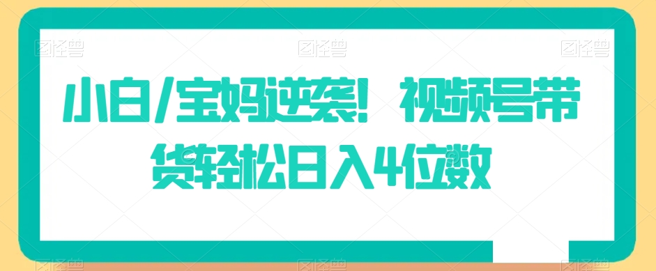 小白/宝妈逆袭！视频号带货轻松日入4位数【揭秘】-猫哥网资源库