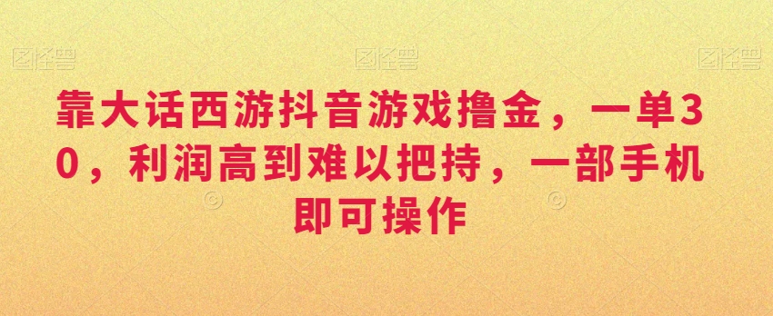 靠大话西游抖音游戏撸金，一单30，利润高到难以把持，一部手机即可操作，日入3000+【揭秘】-猫哥网资源库