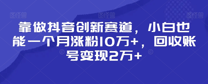 靠做抖音创新赛道，小白也能一个月涨粉10万+，回收账号变现2万+【揭秘】-猫哥网资源库