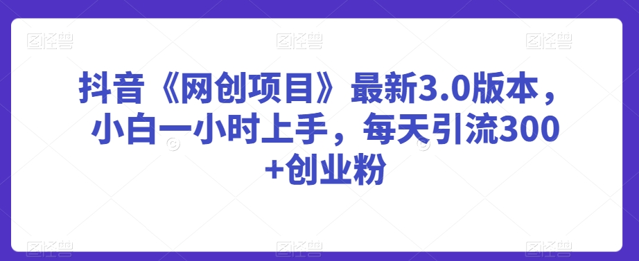 抖音《网创项目》最新3.0版本，小白一小时上手，每天引流300+创业粉【揭秘】-猫哥网资源库