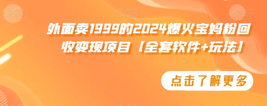 外面卖1999的2024爆火宝妈粉回收变现项目【全套软件+玩法】【揭秘】-猫哥网资源库