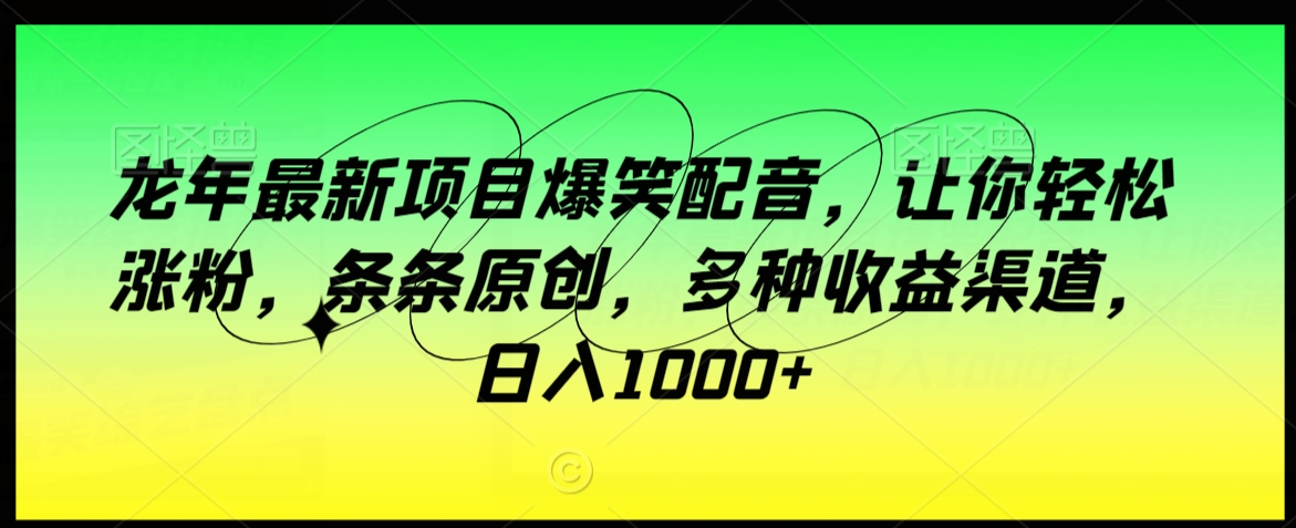 龙年最新项目爆笑配音，让你轻松涨粉，条条原创，多种收益渠道，日入1000+【揭秘】-猫哥网资源库