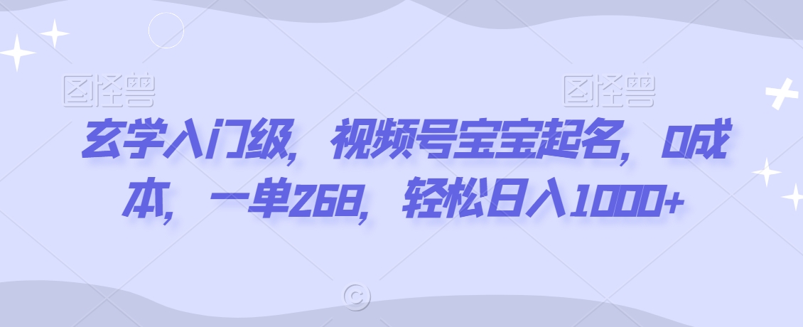 玄学入门级，视频号宝宝起名，0成本，一单268，轻松日入1000+【揭秘】-猫哥网资源库