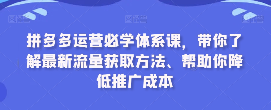 拼多多运营必学体系课，带你了解最新流量获取方法、帮助你降低推广成本-猫哥网资源库