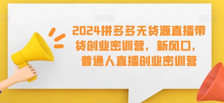 2024拼多多无货源直播带货创业密训营，新风口，普通人直播创业密训营-猫哥网资源库