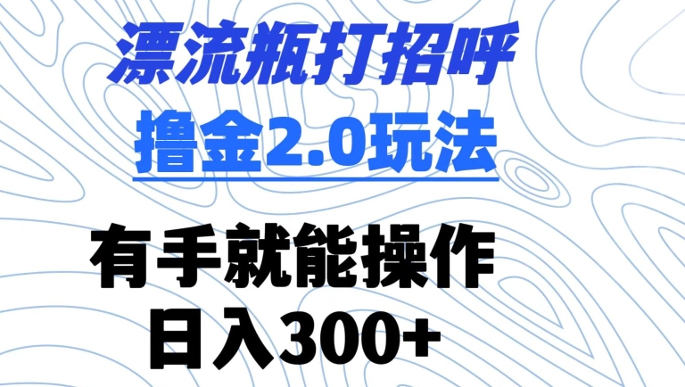 漂流瓶打招呼撸金2.0玩法，有手就能做，日入300+【揭秘】-猫哥网资源库