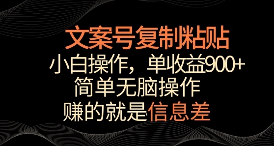 文案号掘金，简单复制粘贴，小白操作，单作品收益900+【揭秘】-猫哥网资源库