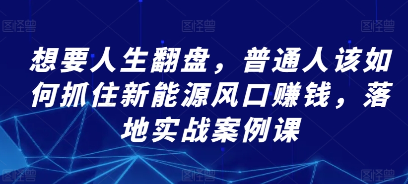 想要人生翻盘，普通人该如何抓住新能源风口赚钱，落地实战案例课-猫哥网资源库