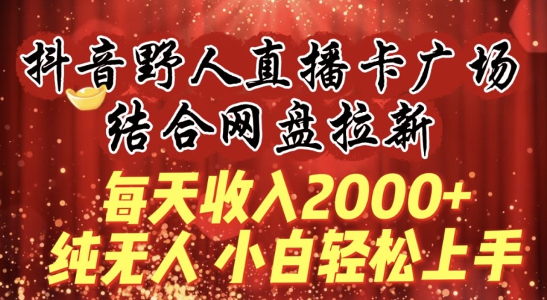 每天收入2000+，抖音野人直播卡广场，结合网盘拉新，纯无人，小白轻松上手【揭秘】-猫哥网资源库