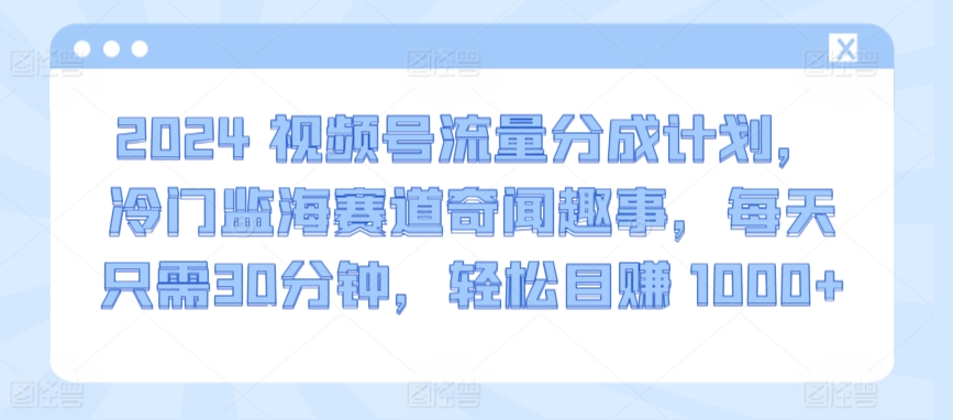 2024视频号流量分成计划，冷门监海赛道奇闻趣事，每天只需30分钟，轻松目赚 1000+【揭秘】-猫哥网资源库