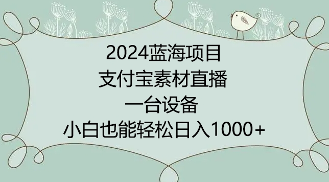 2024年蓝海项目，支付宝素材直播，无需出境，小白也能日入1000+ ，实操教程【揭秘】-猫哥网资源库
