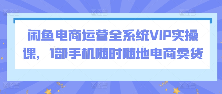 闲鱼电商运营全系统VIP实操课，1部手机随时随地电商卖货-猫哥网资源库