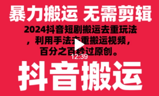 2024最新抖音搬运技术，抖音短剧视频去重，手法搬运，利用工具去重，达到秒过原创的效果【揭秘】-猫哥网资源库