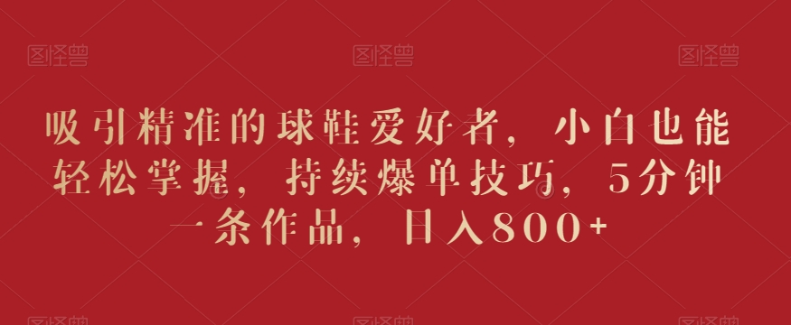 吸引精准的球鞋爱好者，小白也能轻松掌握，持续爆单技巧，5分钟一条作品，日入800+【揭秘】-猫哥网资源库