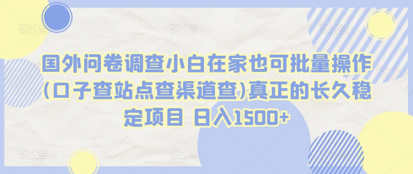 国外问卷调查小白在家也可批量操作(口子查站点查渠道查)真正的长久稳定项目 日入1500+【揭秘】-猫哥网资源库
