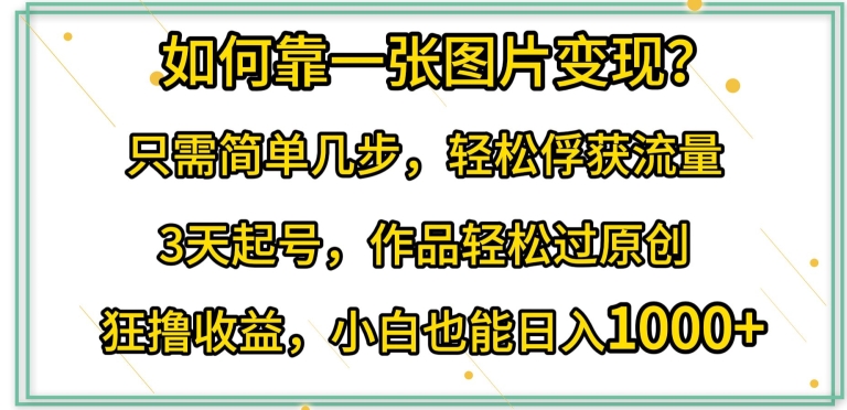 如何靠一张图片变现?只需简单几步，轻松俘获流量，3天起号，作品轻松过原创【揭秘】-猫哥网资源库