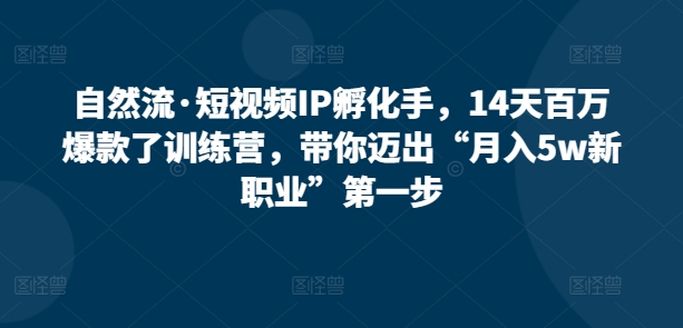 自然流·短视频IP孵化手，14天百万爆款了训练营，带你迈出“月入5w新职业”第一步-猫哥网资源库